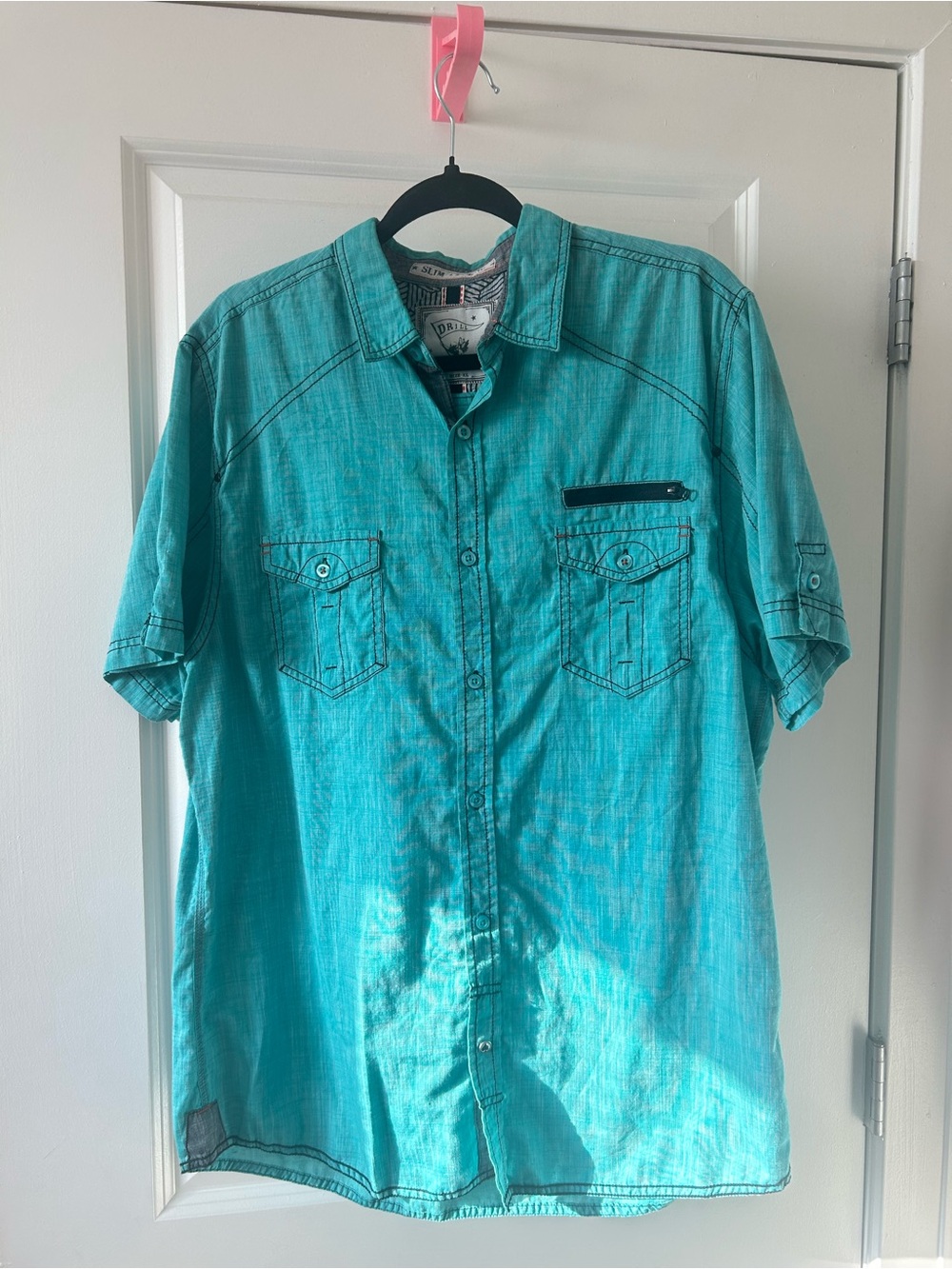 Casual Short Sleeve Button-Up Shirt - Teal